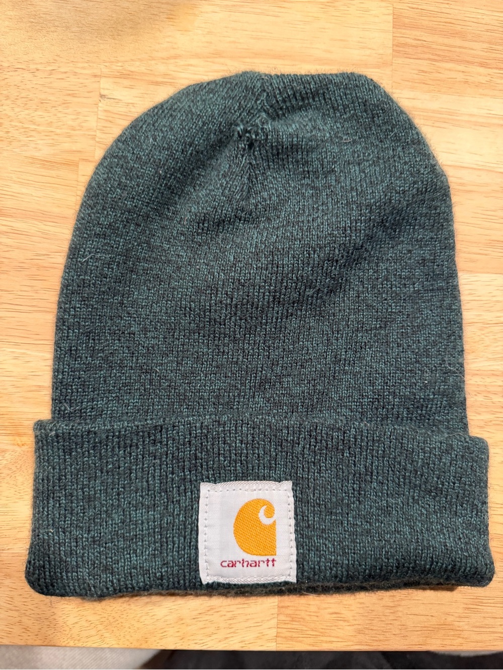 Carhartt Women’s Forest Green Cuffed Beanie with Yellow Logo